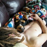 Me and Karma taking a Nap after a session of longboard.