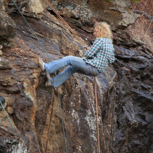 Belaying a rock face in North Georgia