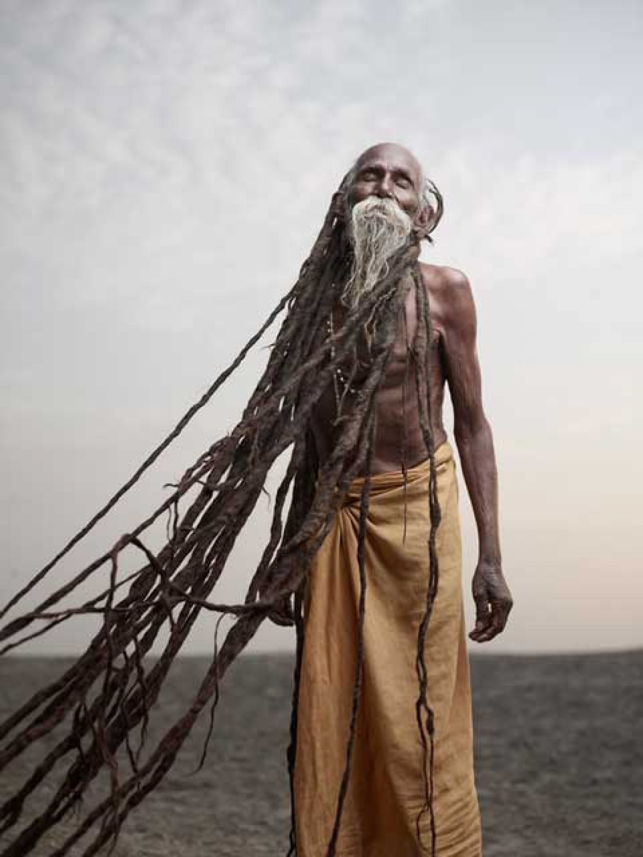 Varanasi Holy Men Dreadlocks Super Long Hair Old Man White