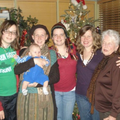 My sisters and I with my nephew Ryan, and my Grandy.