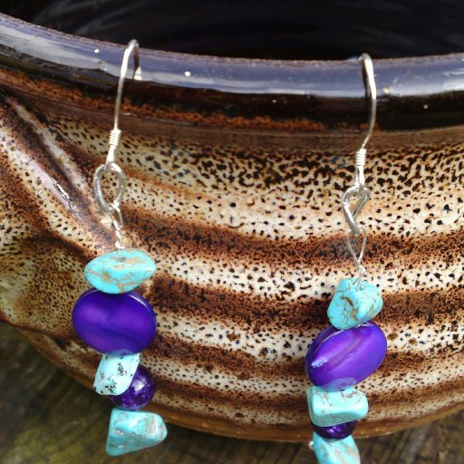 Turquoise and purple bead earrings